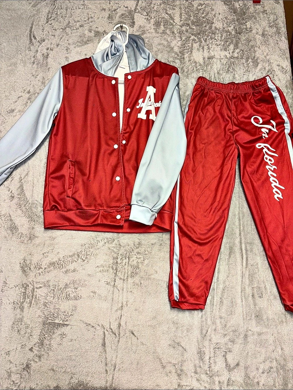 Boys Red & Gray Varsity Jacket and Pants Set Like New